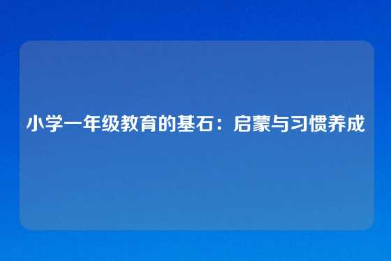 小学一年级教育的基石:启蒙与习惯养成