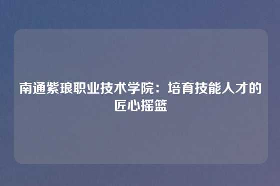 南通紫琅职业技术学院：培育技能人才的匠心摇篮