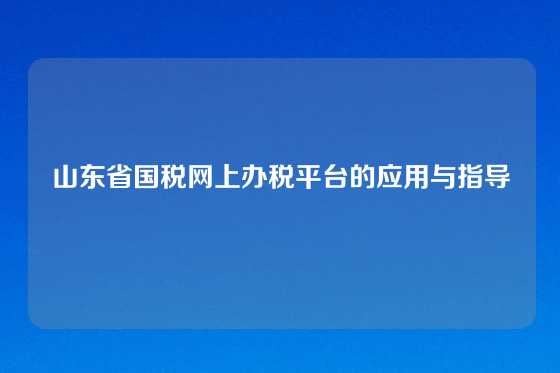 山东省国税网上办税平台的应用与指导