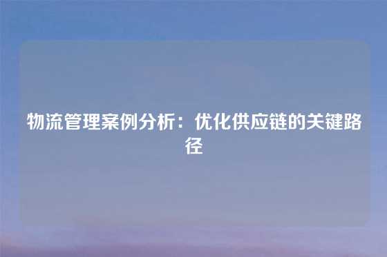 物流管理案例分析：优化供应链的关键路径