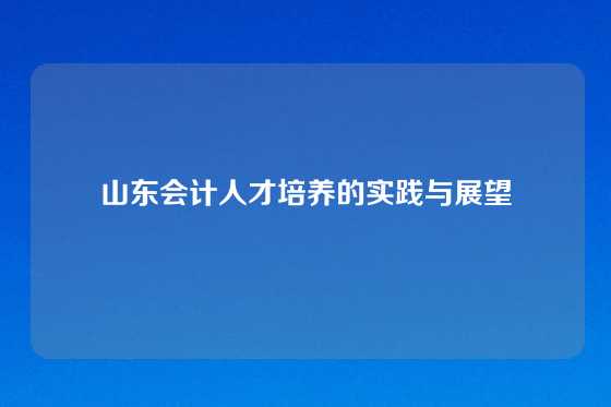 山东会计人才培养的实践与展望