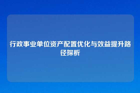 行政事业单位资产配置优化与效益提升路径探析