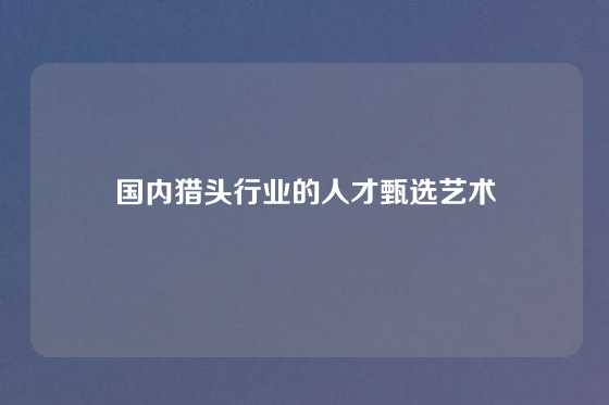 国内猎头行业的人才甄选艺术